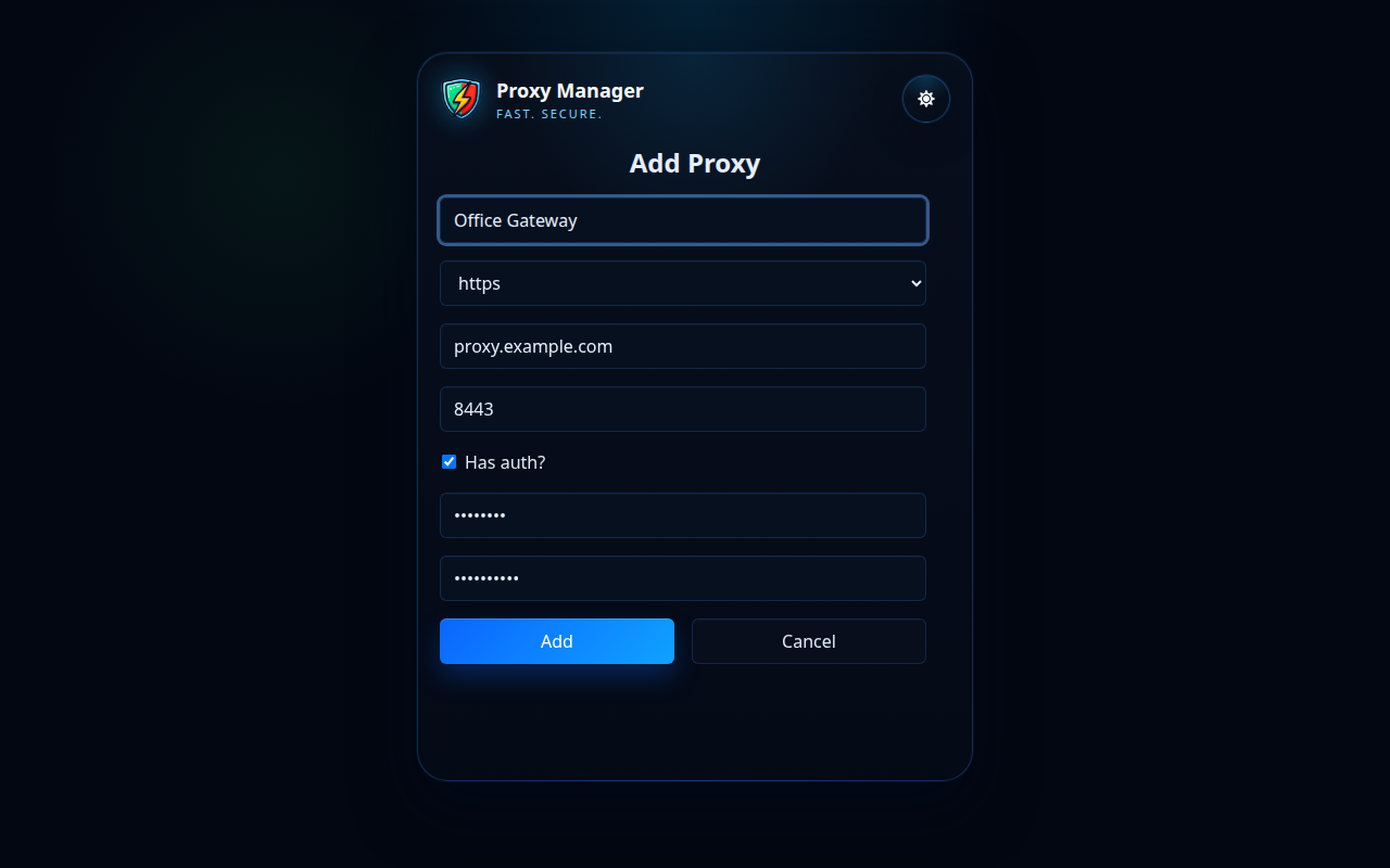 Trình quản lý proxy thêm biểu mẫu proxy